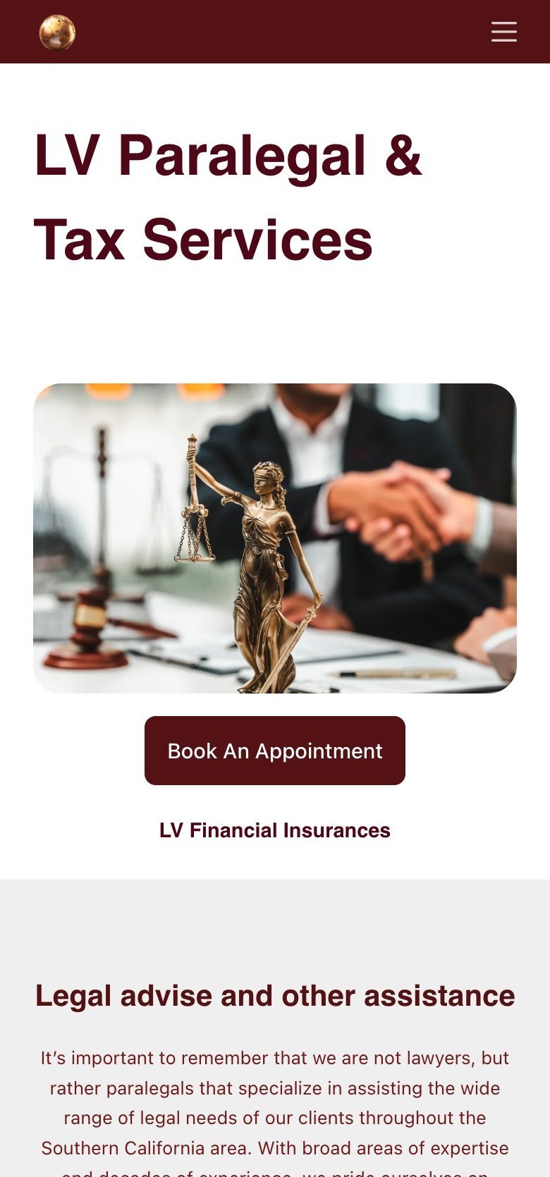 LV Paralegal and Tax Services website hero on a phone