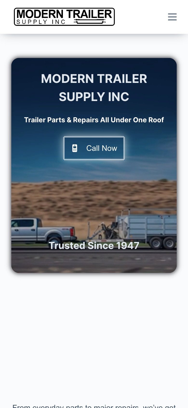 Modern Trailer Supply Inc website on a phone