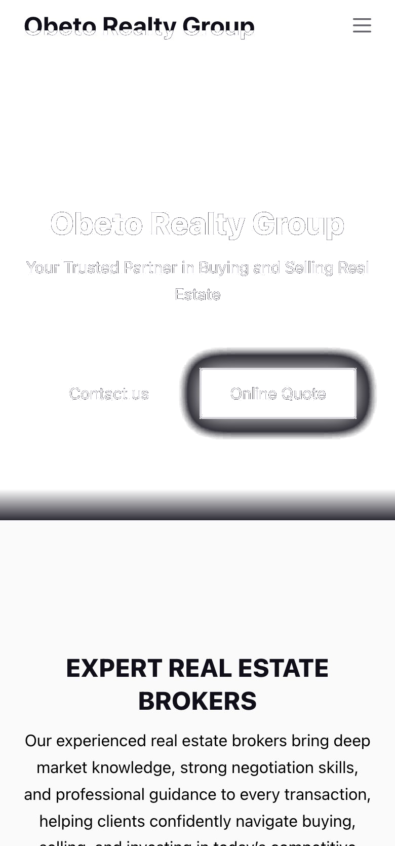 Obeto Realty Group website hero with live video background